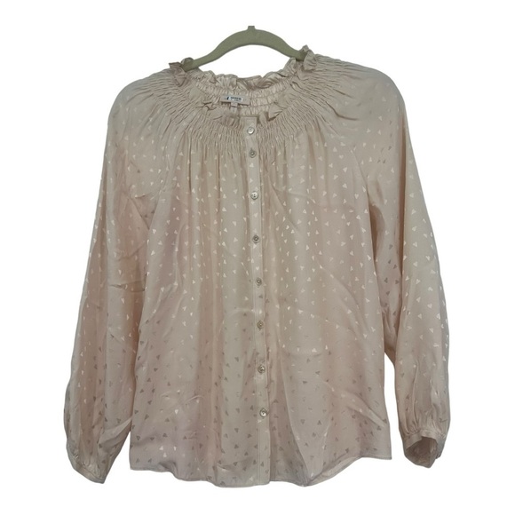 Rebecca Taylor Millennial Pink 100% Silk Heart Print Blouse Career Size Small - Picture 1 of 7